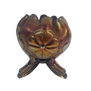 Vintage Northwood Carnival Glass Bowl Daisy Plume Footed Rose